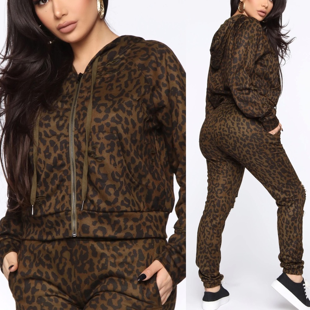 Fashion Nova | Animal Print Zip Up Hoodie & Pants